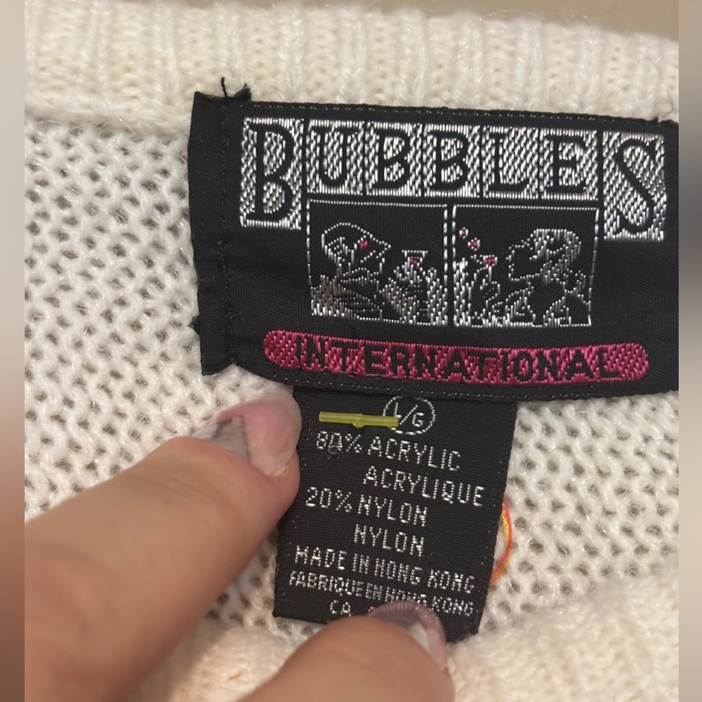 BUBBLES INTERNATIONAL Vintage 80’s Knit Sweater w. Leaf & Sequins Embellishments - Picture 5 of 6